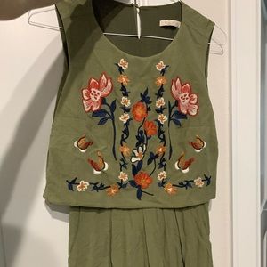 Olive Green Embroidered Maxi Dress For Women Size 38 EU / Size 6 US